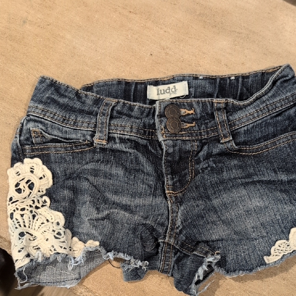 Mudd Blue Jean Shorts with White Lace Accents